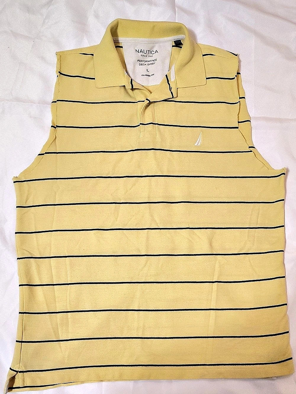 Nautica Performance Deck Shirt Striped Polo in Yellow & Black Size Large